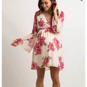Ivory Floral Chiffon Wrap Maternity Dress